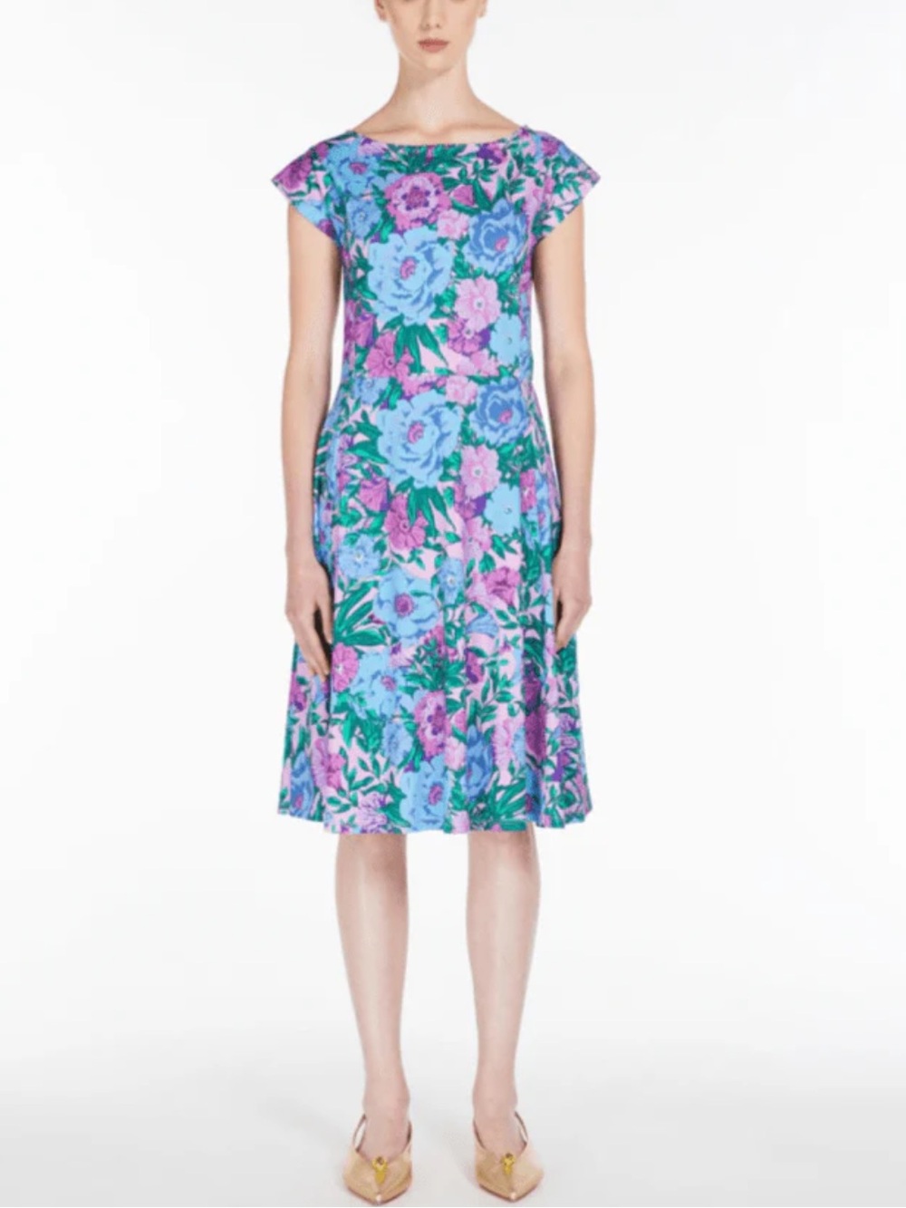 Weekend Max Mara Jesone Blue Floral Jersey Knee Length Dress Medium
